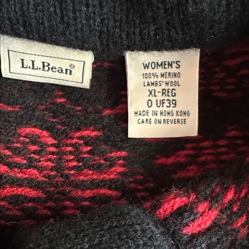 XL Vtg.L.L.Bean 100% Merino Lambswool red and black Nordic Fair Isle sweater.XL